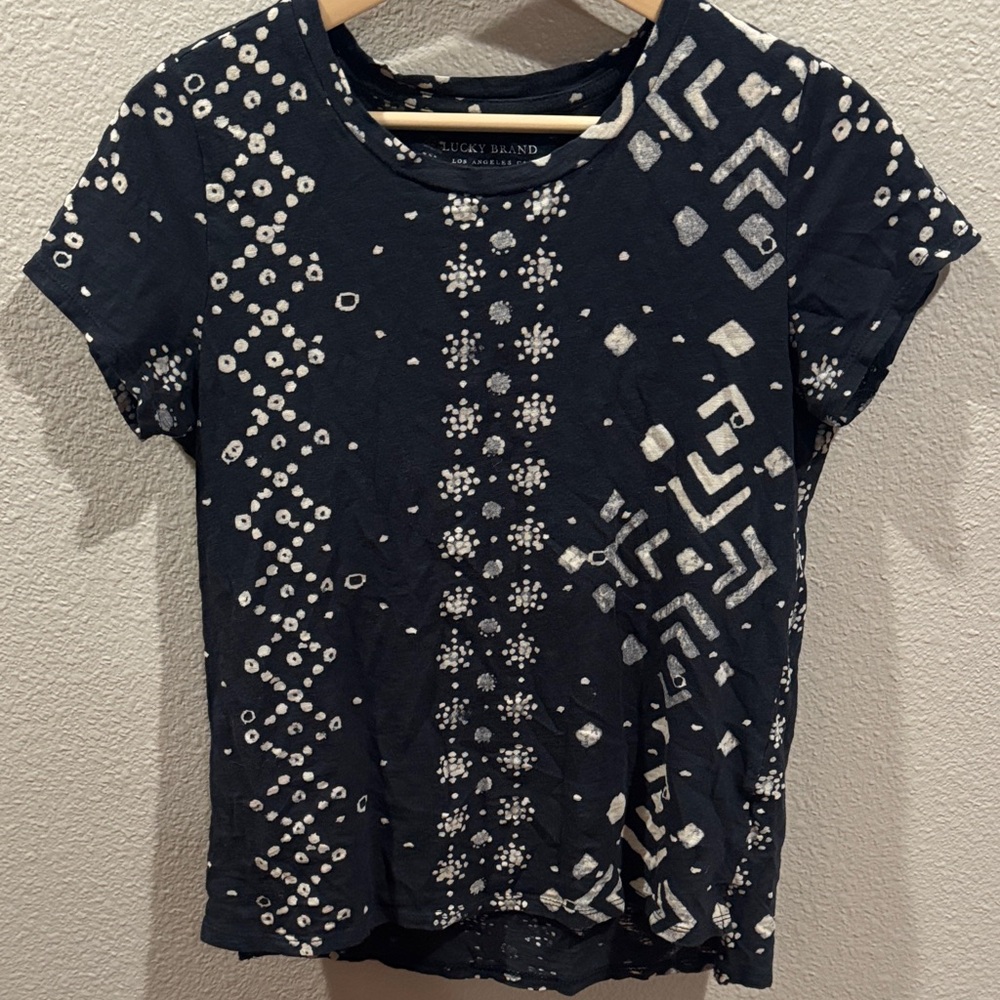 Lucky Brand Women's Dark Blue Geometric Tee